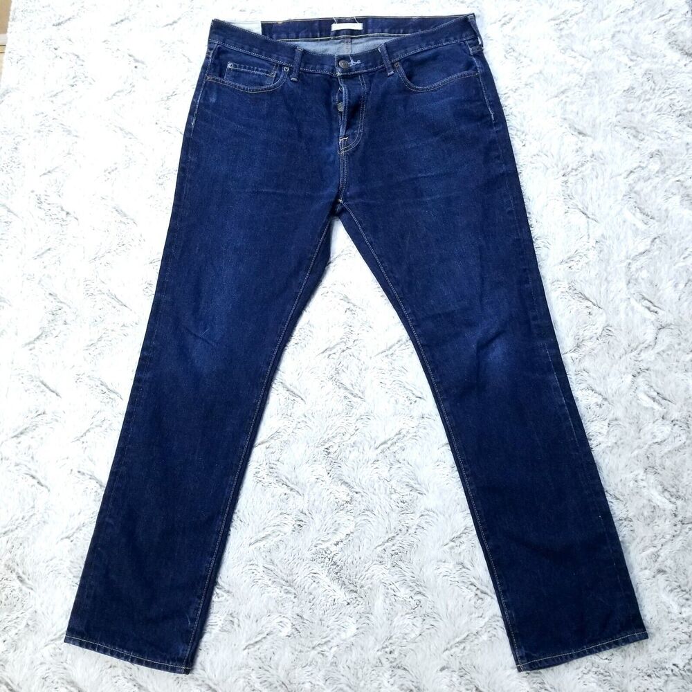Abercrombie Fitch Jeans Mens 36x32 Blue Slim Straight Button Fly Dark Wash Denim